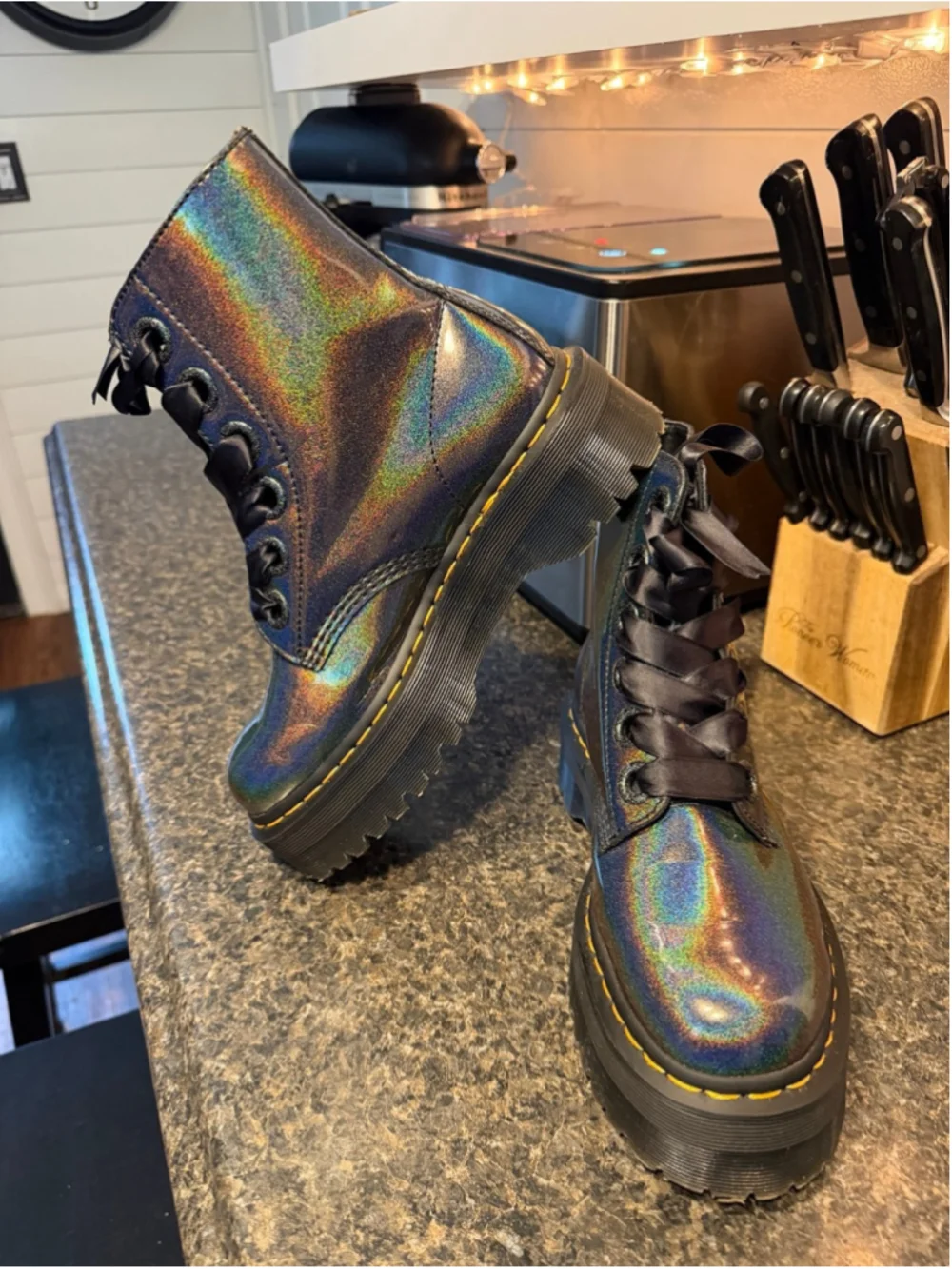 Dr Martens VEGAN MOLLY Iridescent RAINBOW PLATFORM BOOTS